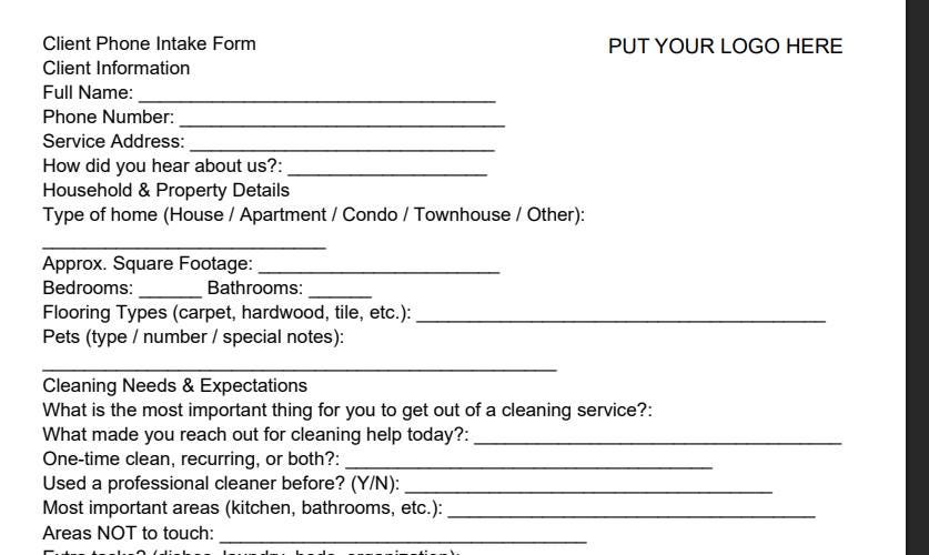 Cleaning Business Forms and Worksheets