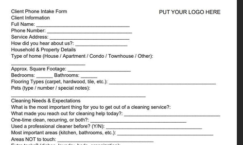Cleaning Business Forms and Worksheets